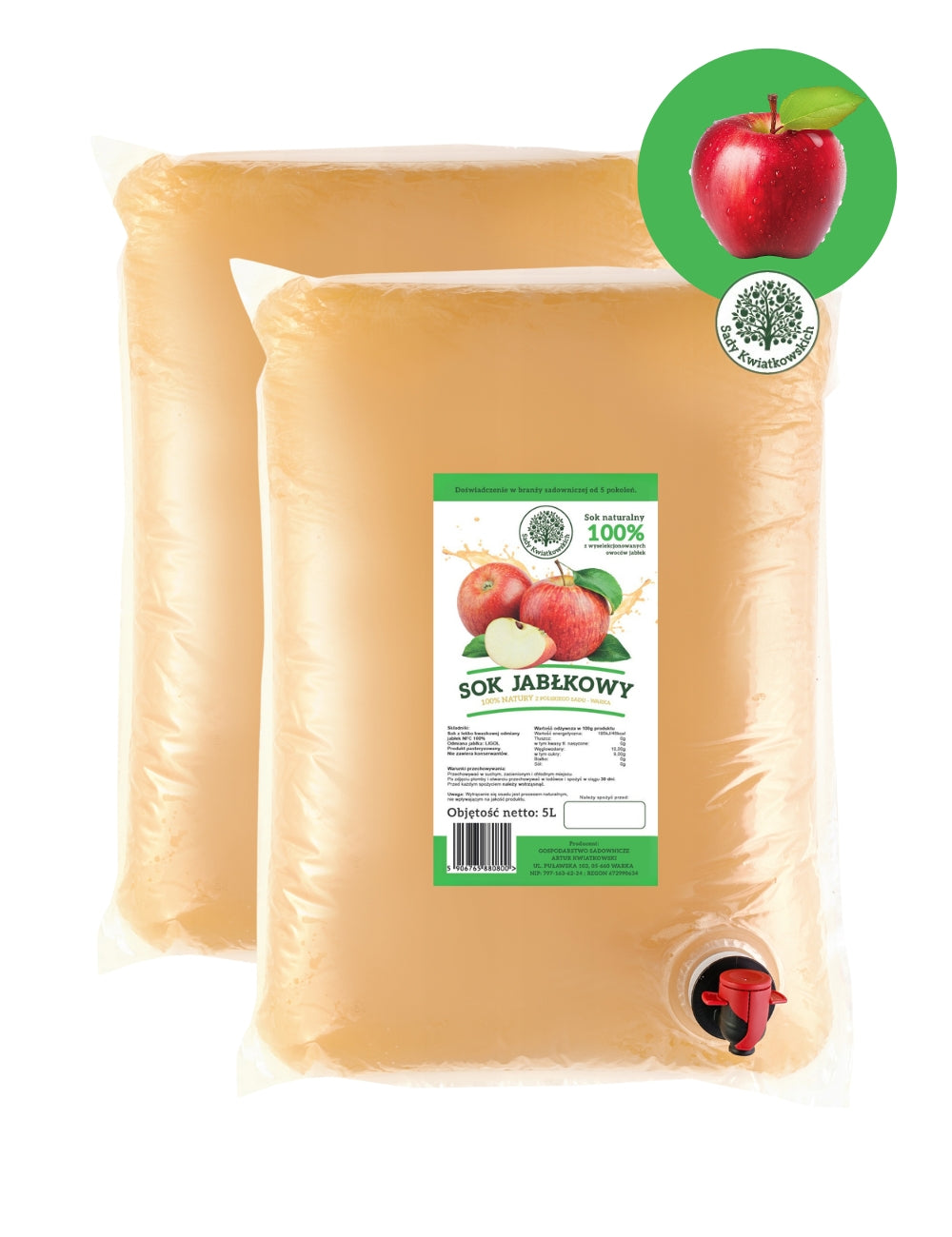 2 x Naturalny sok z jabłek 100% NFC 5L