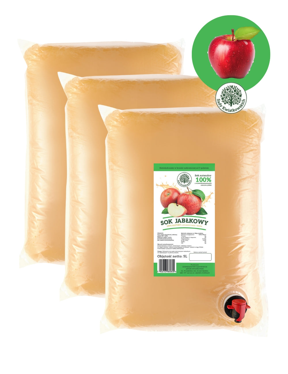 3 x Naturalny sok z jabłek 100% NFC 5L