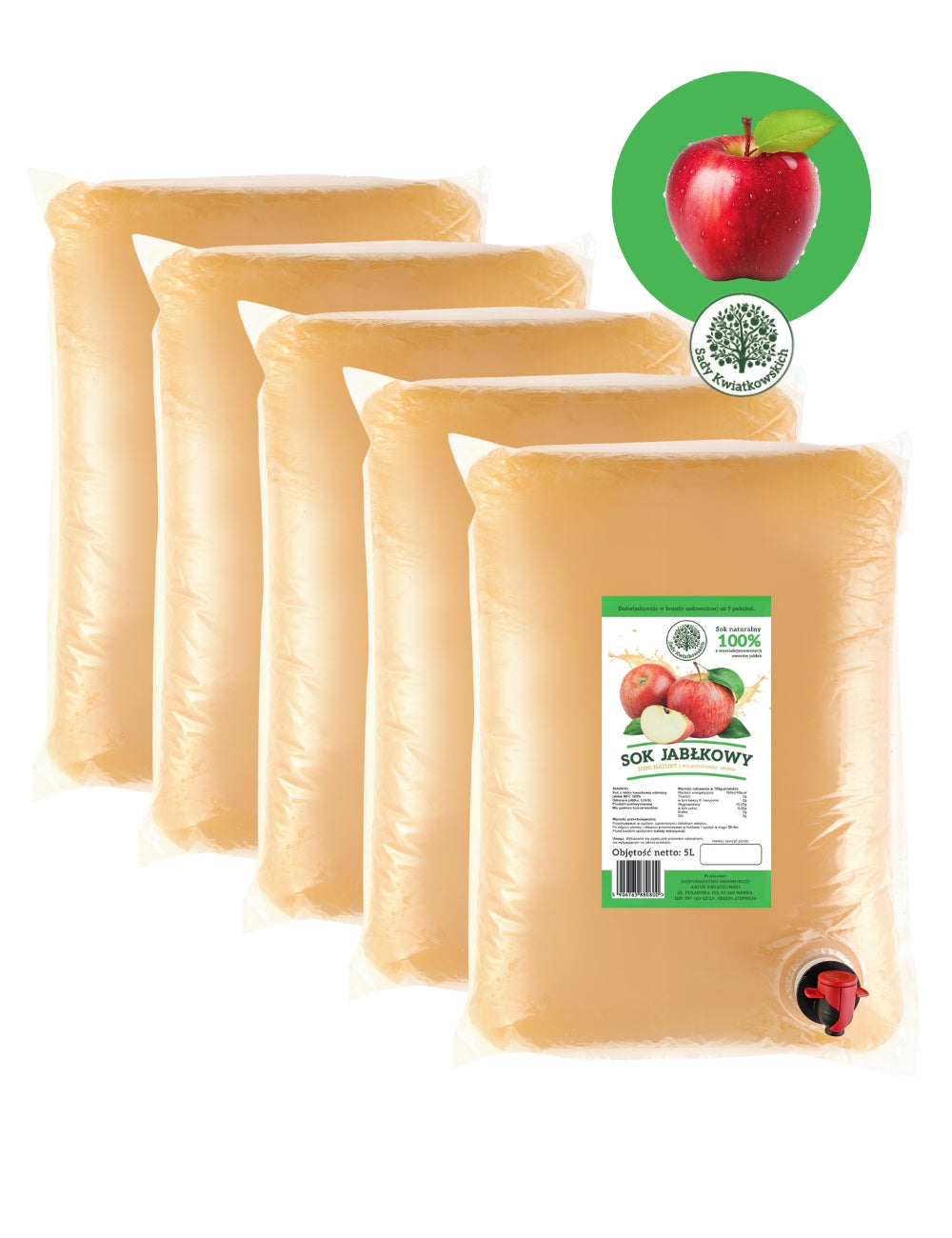 5 x Naturalny sok z jabłek 100% NFC 5L